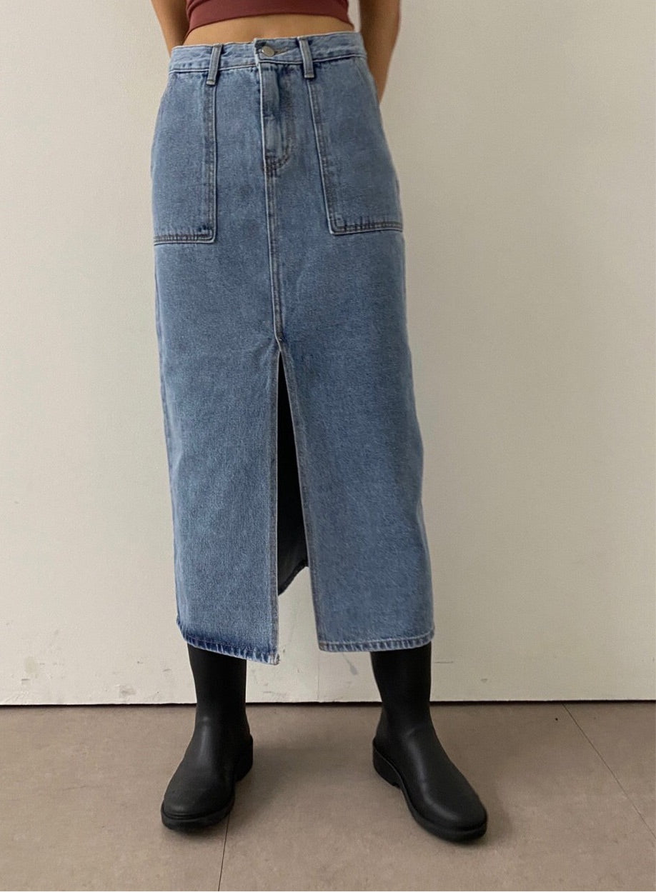 ✨Eco-Washed✨Midi Denim Skirt