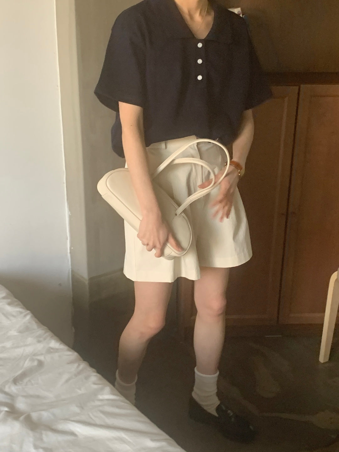 Dropped Neckline Pique Shirt