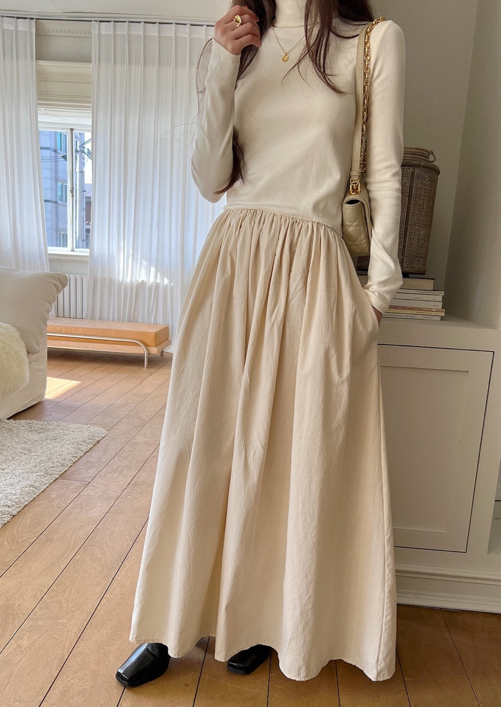 Turtleneck Combo Maxi Dress