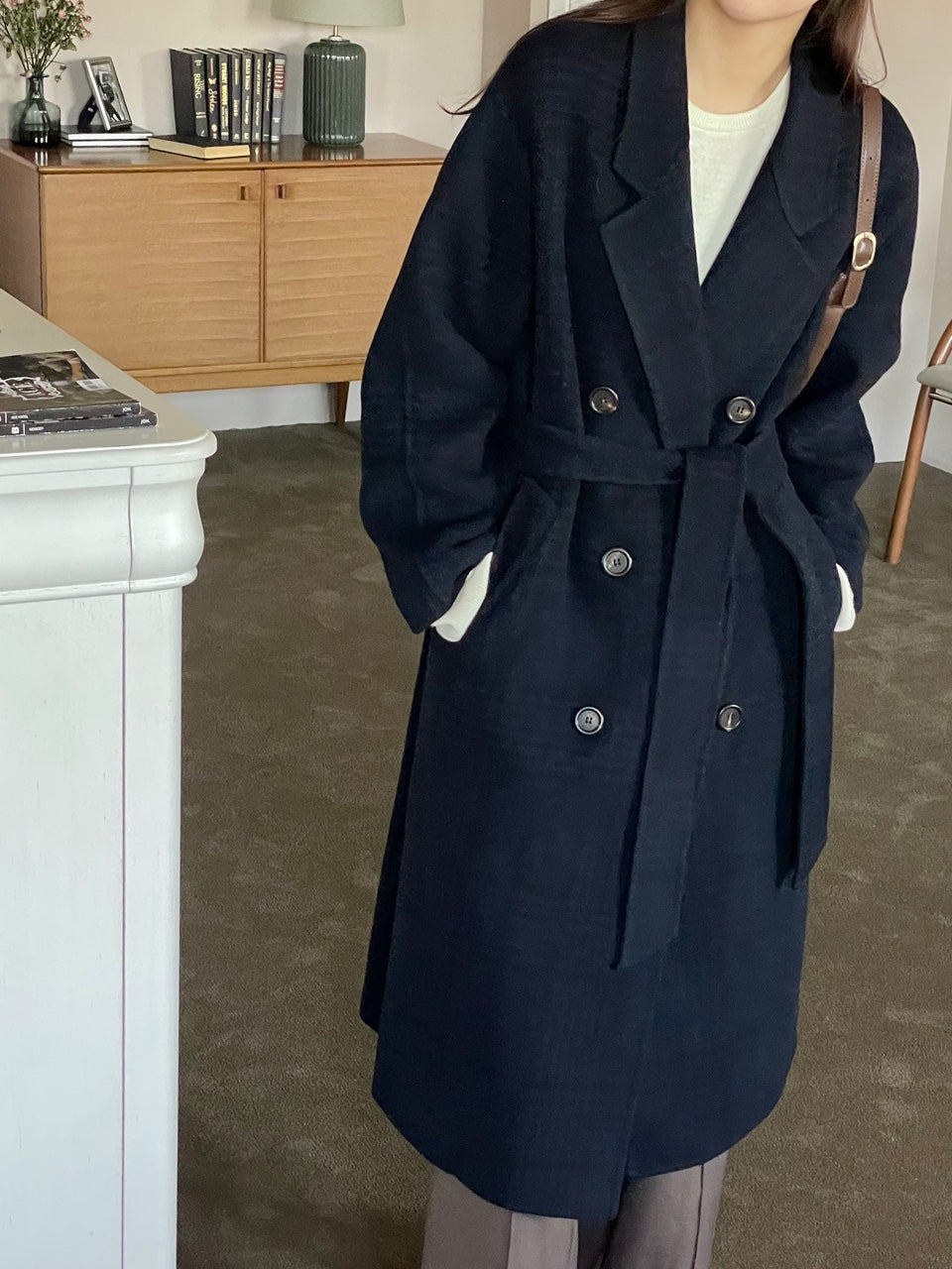 <Abi + Ari Black> Wool Plaid Handmade Coat