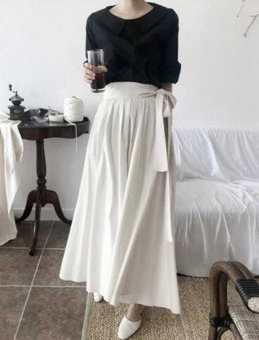 Hand Pleated Cotton Maxi Skirt
