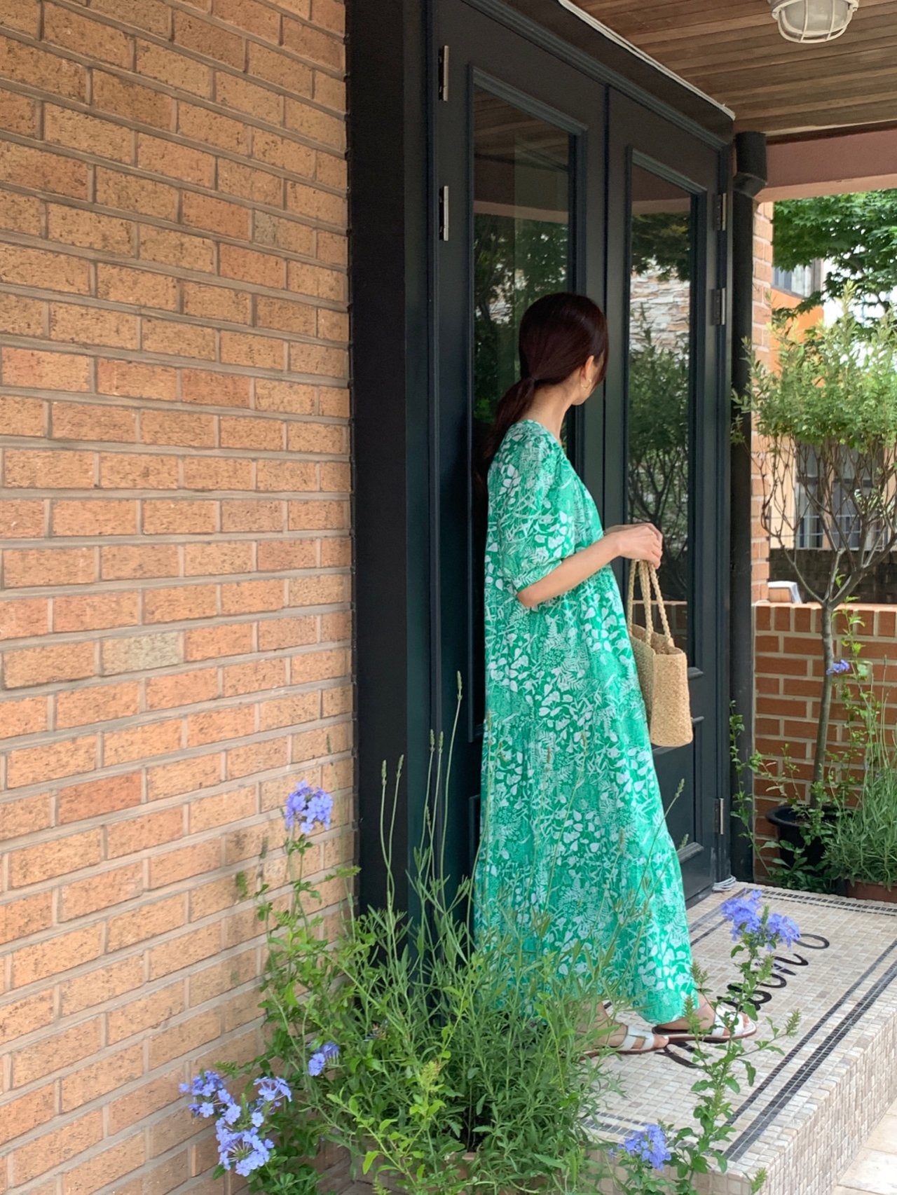 Summer Foliage Cotton Mumu Dress