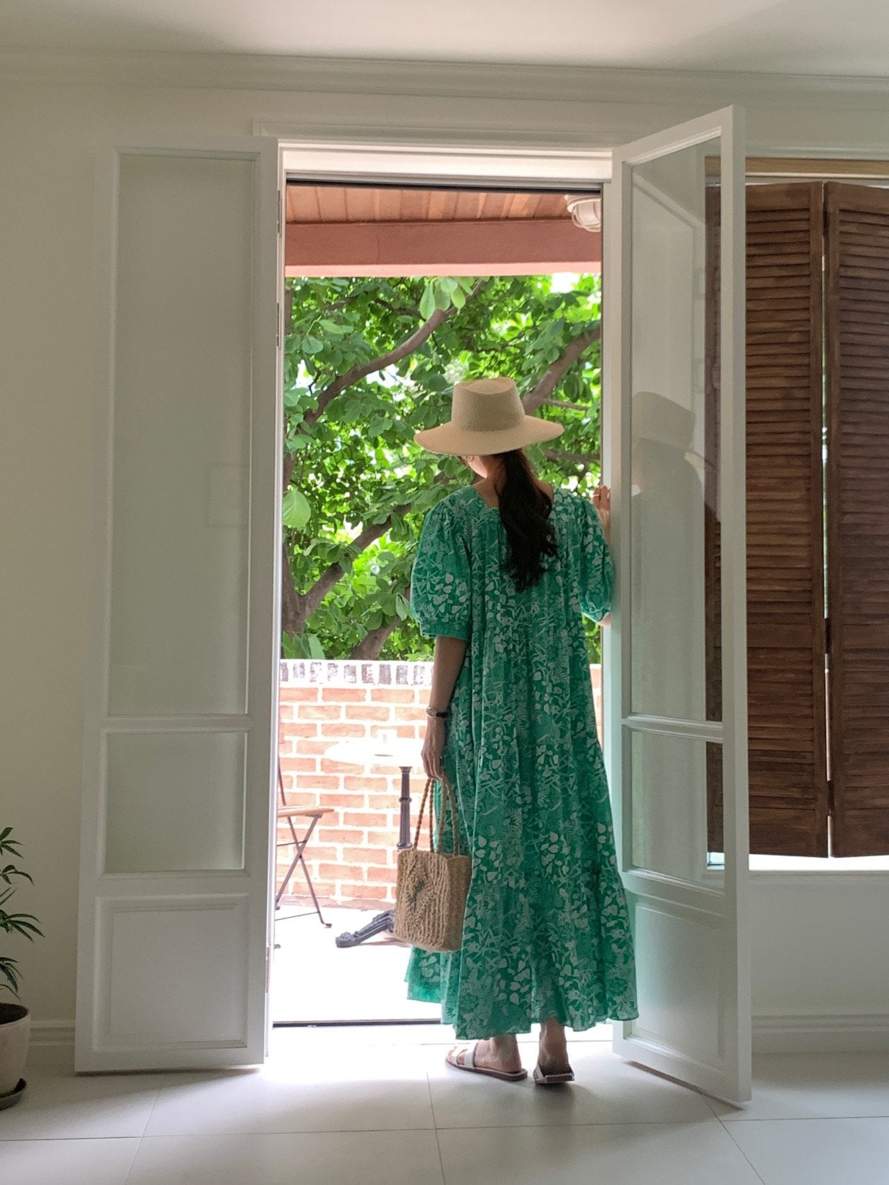 Summer Foliage Cotton Mumu Dress