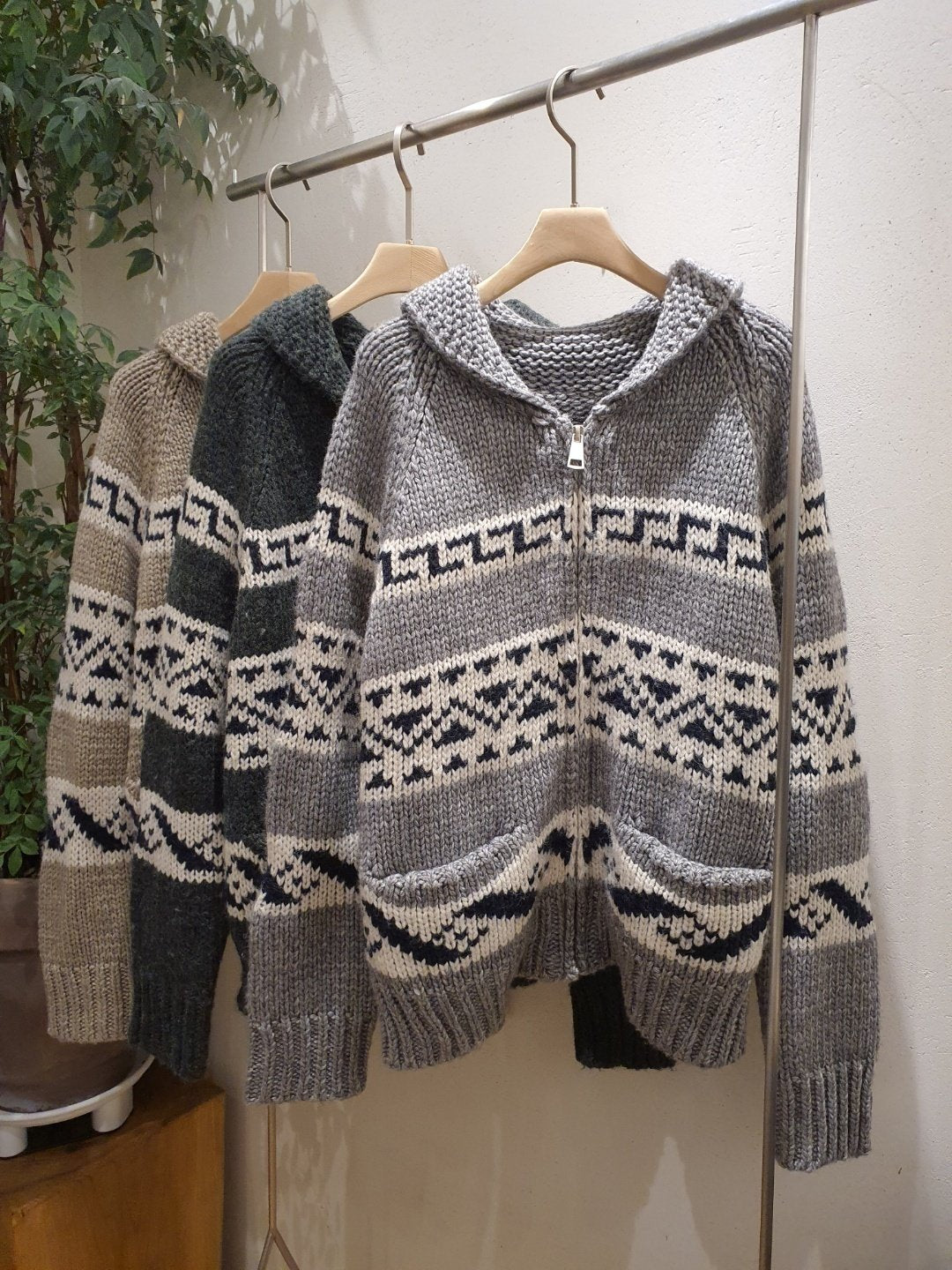 Jacquard Zip Up Cardigan