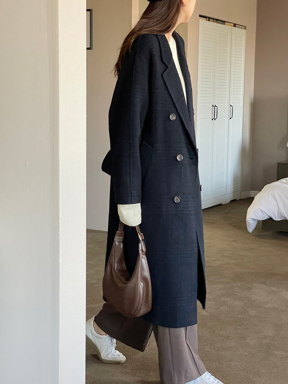 <Abi + Ari Black> Wool Plaid Handmade Coat