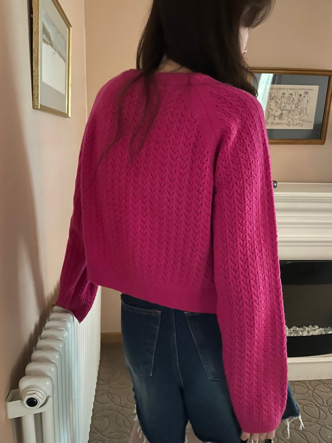 Pointelle Cropped Sweater - 1 in Grey left