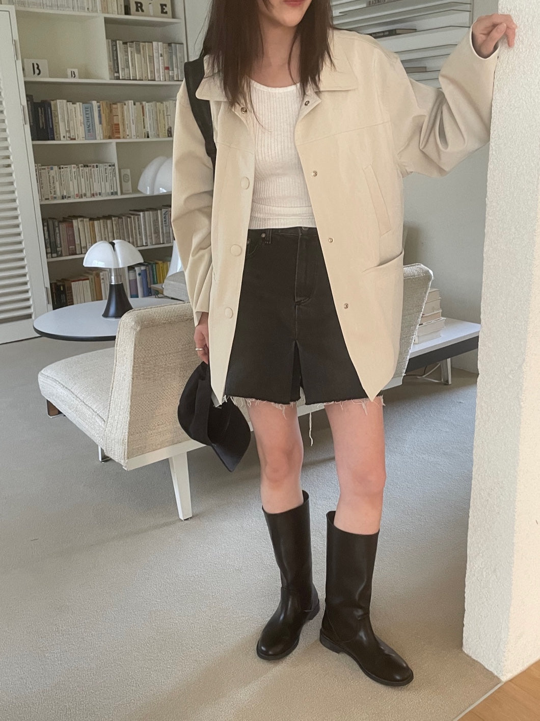 <Abi + Ari> Black Label Vegan Long Jacket