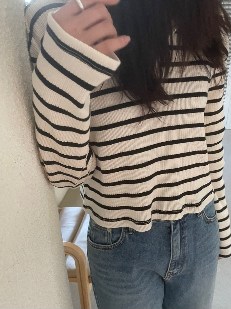 Stripe Fine Rib-knit T Shirt