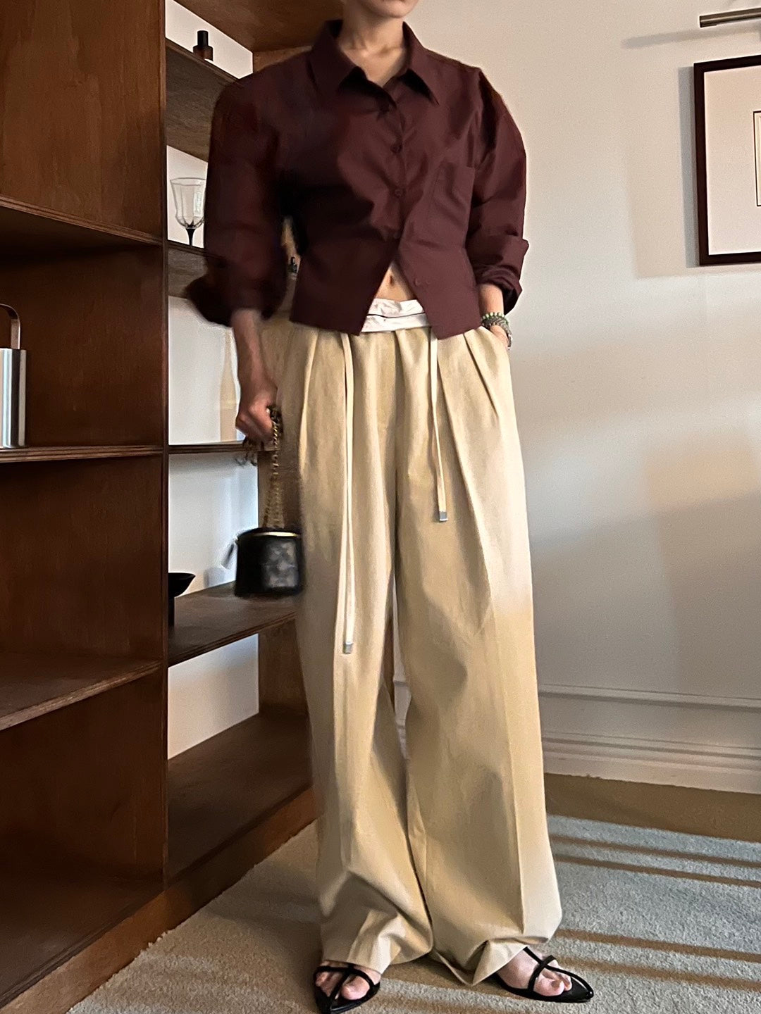 Wide Leg Cotton Twill Pants