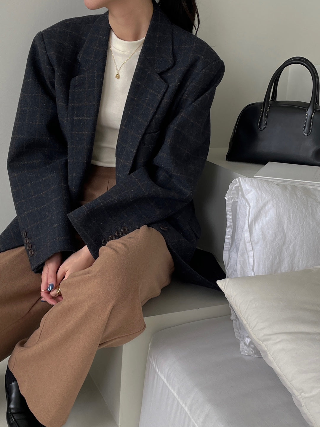 Wool Check Blazer - Navy Check