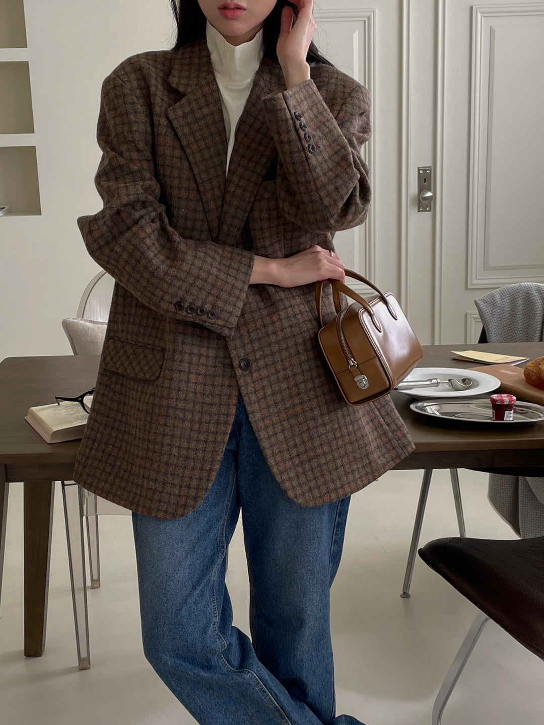 Wool Check Blazer - Rust Check