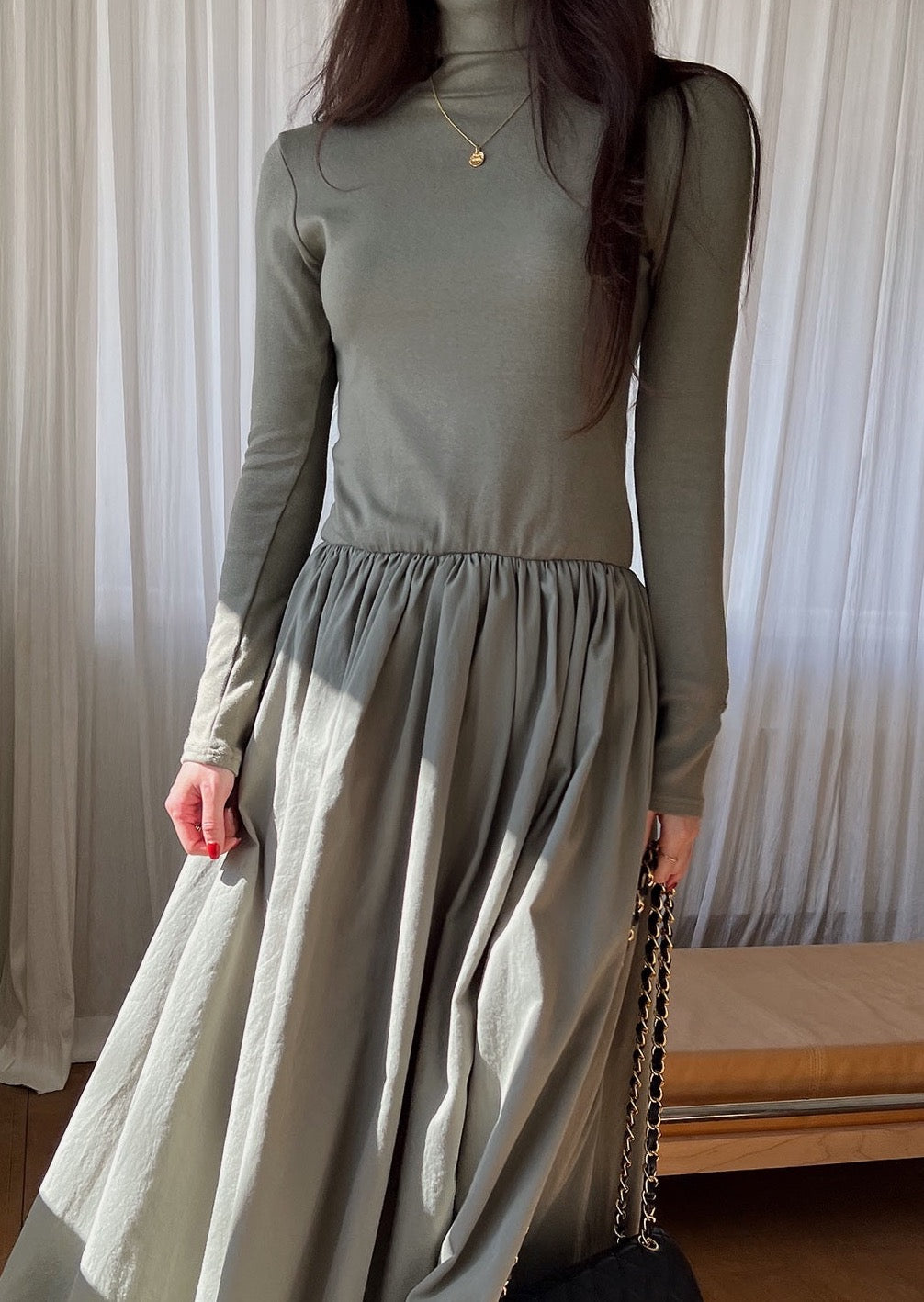 Turtleneck Combo Maxi Dress