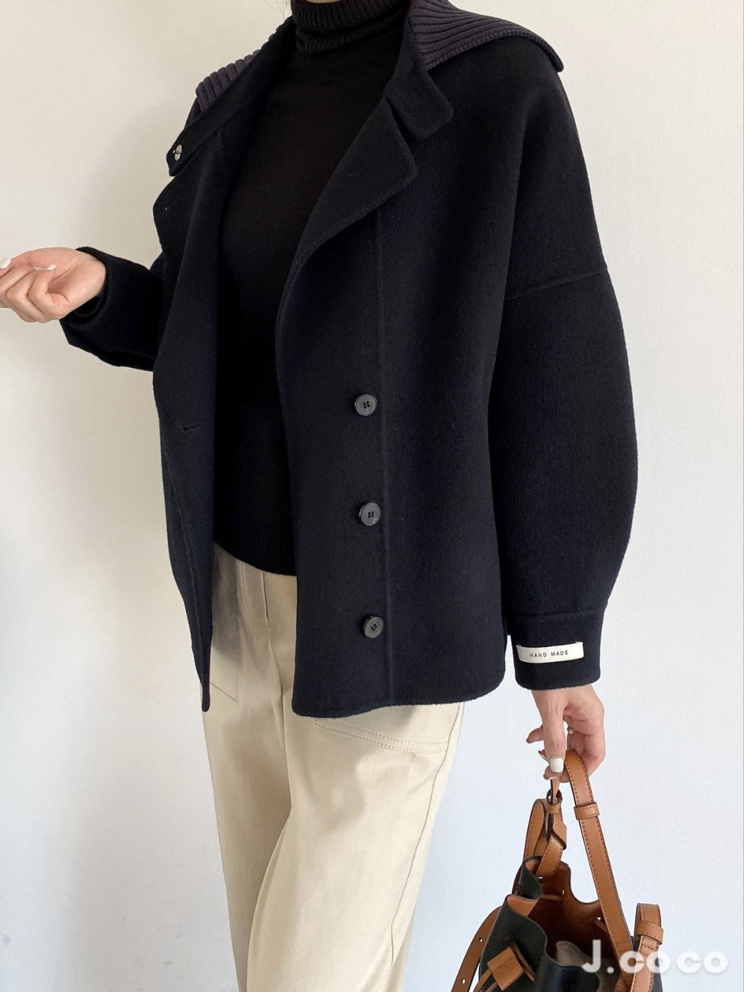 <Abi +Ari Black Label> Hand Made Coat with Sweater Collar