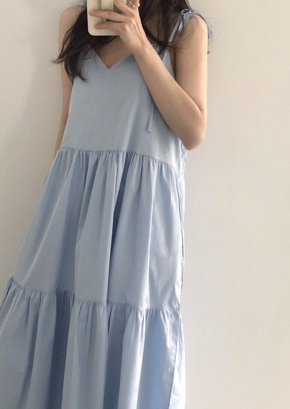 Annette Bow Tiered Dress - White + Sky Reorder in Schedule