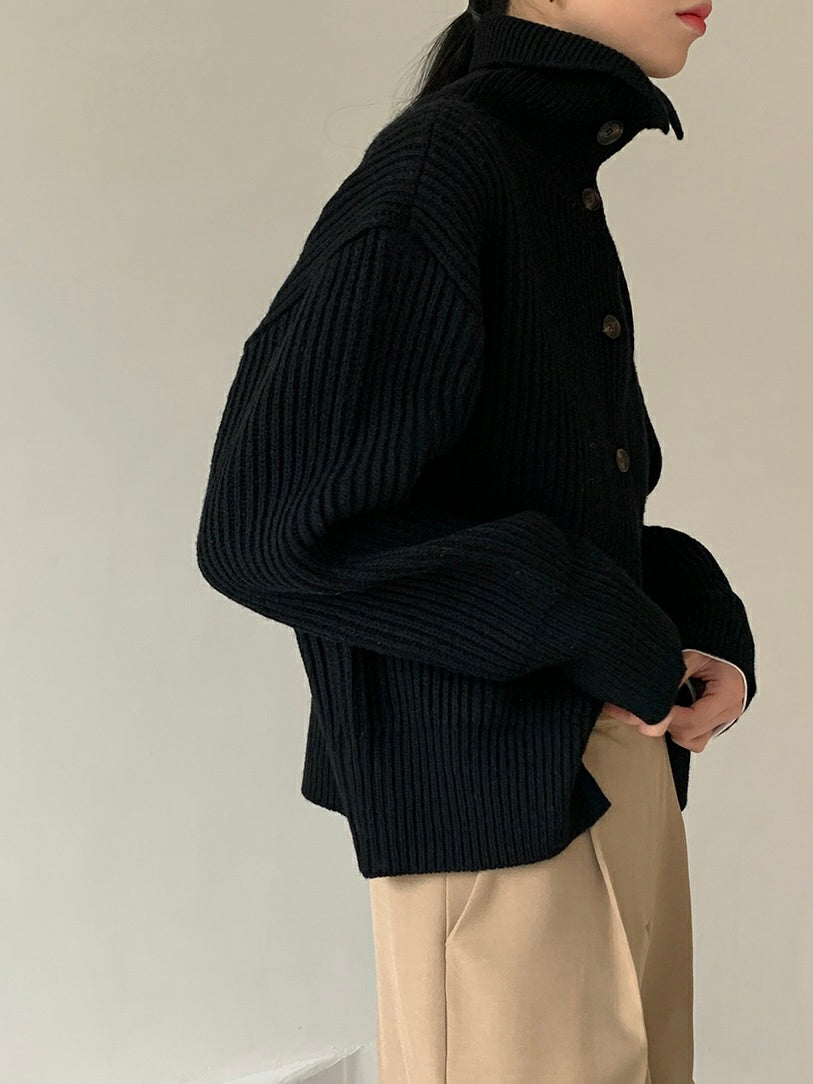 Turtleneck Wool Cardigan