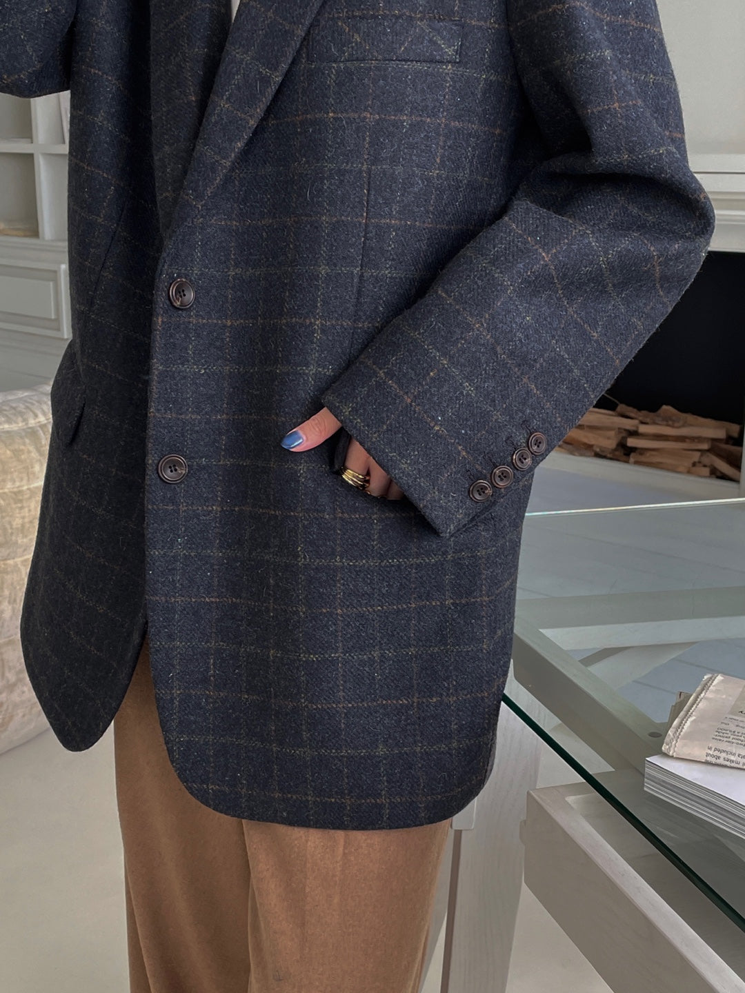 Wool Check Blazer - Navy Check