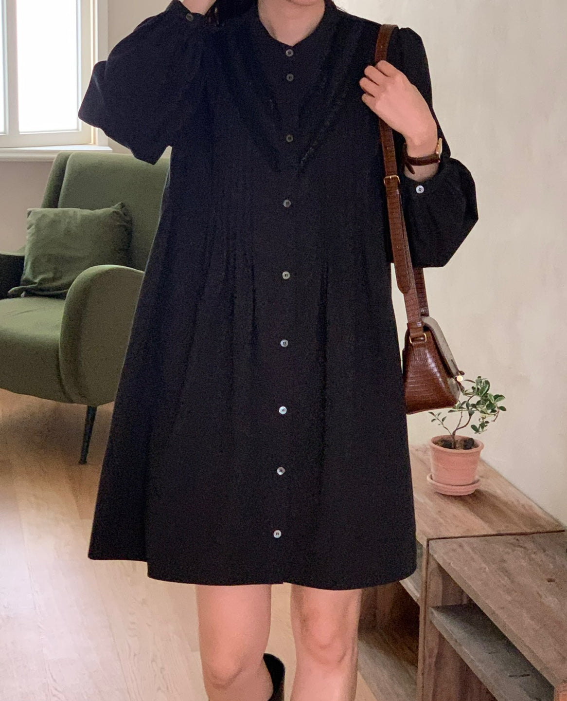 Pintuck Cotton Shirt Dress
