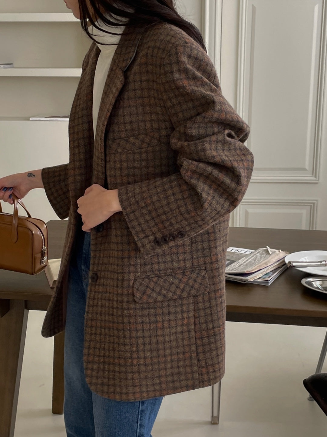 Wool Check Blazer - Rust Check