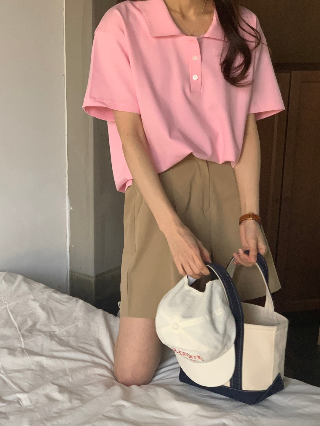 Dropped Neckline Pique Shirt