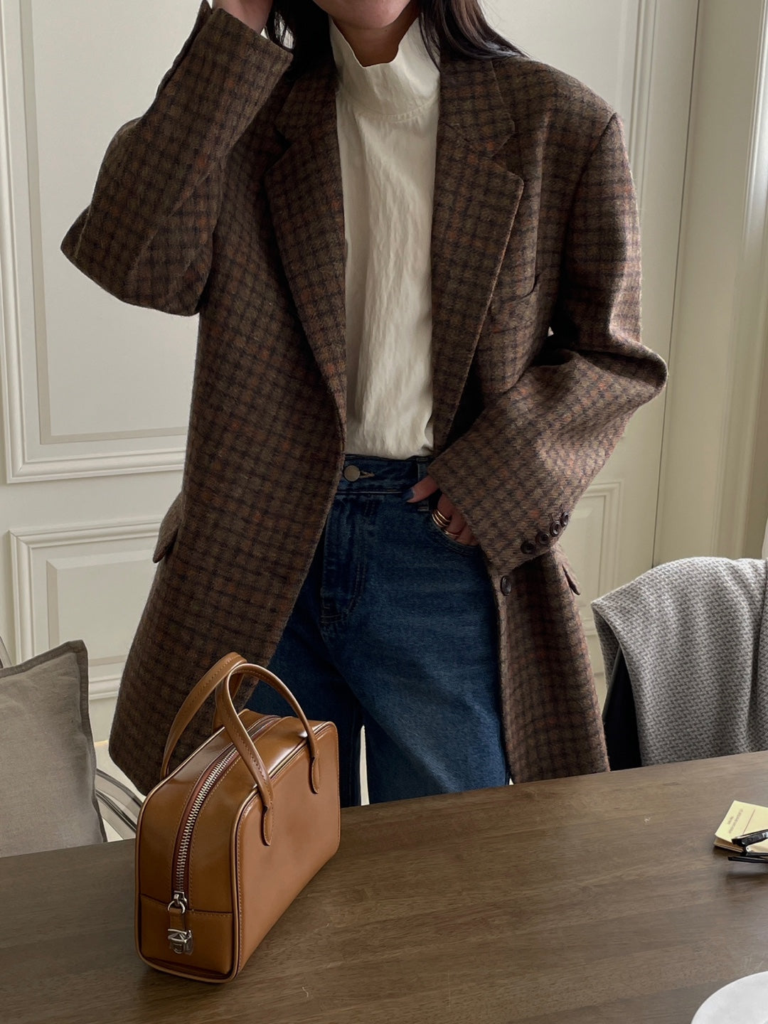 Wool Check Blazer - Rust Check