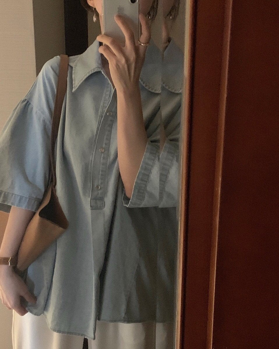 Abi + Ari Black Label Oversized Denim Polo Shirt