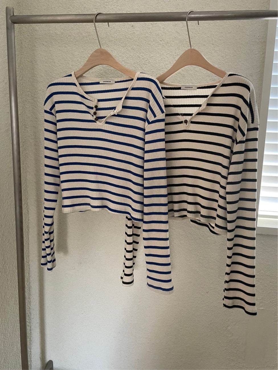 Stripe Fine Rib-knit T Shirt