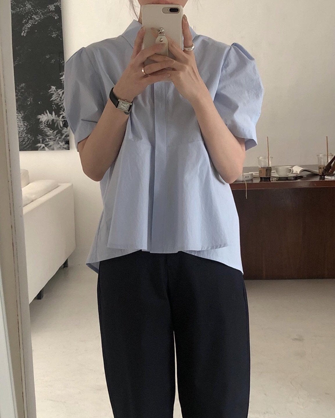 Abi + Ari Black Label Pleated Tail Shirt