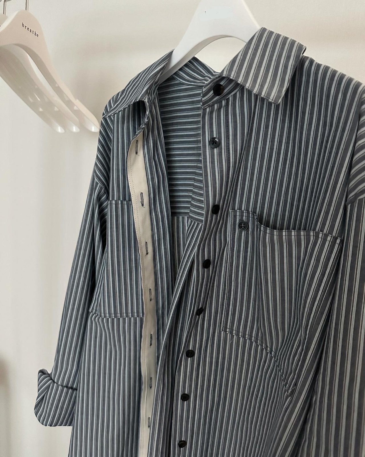 <Abi + Ari> Black Label Patched Pocket Stripe Shirt