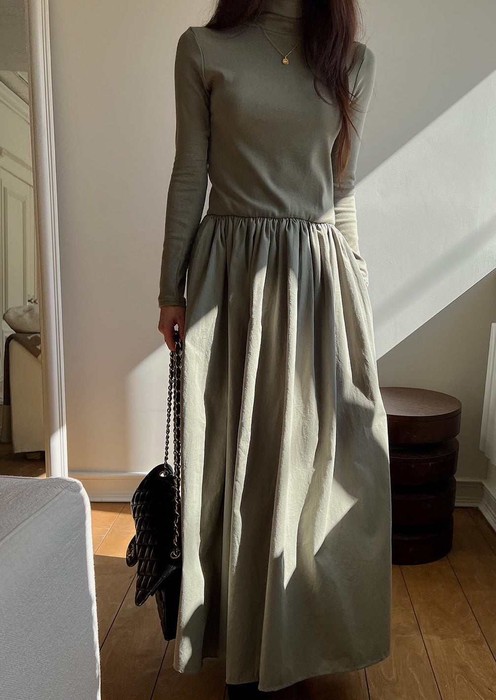 Turtleneck Combo Maxi Dress