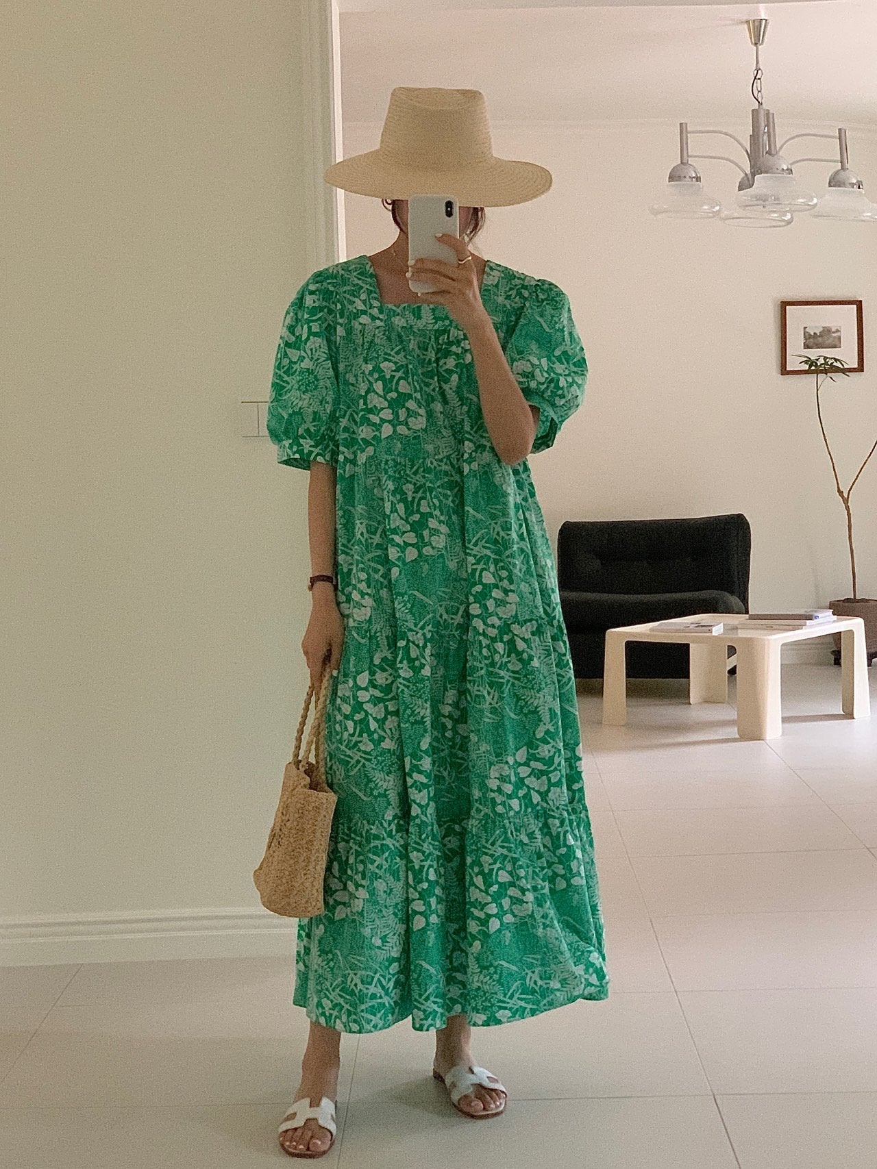 Summer Foliage Cotton Mumu Dress