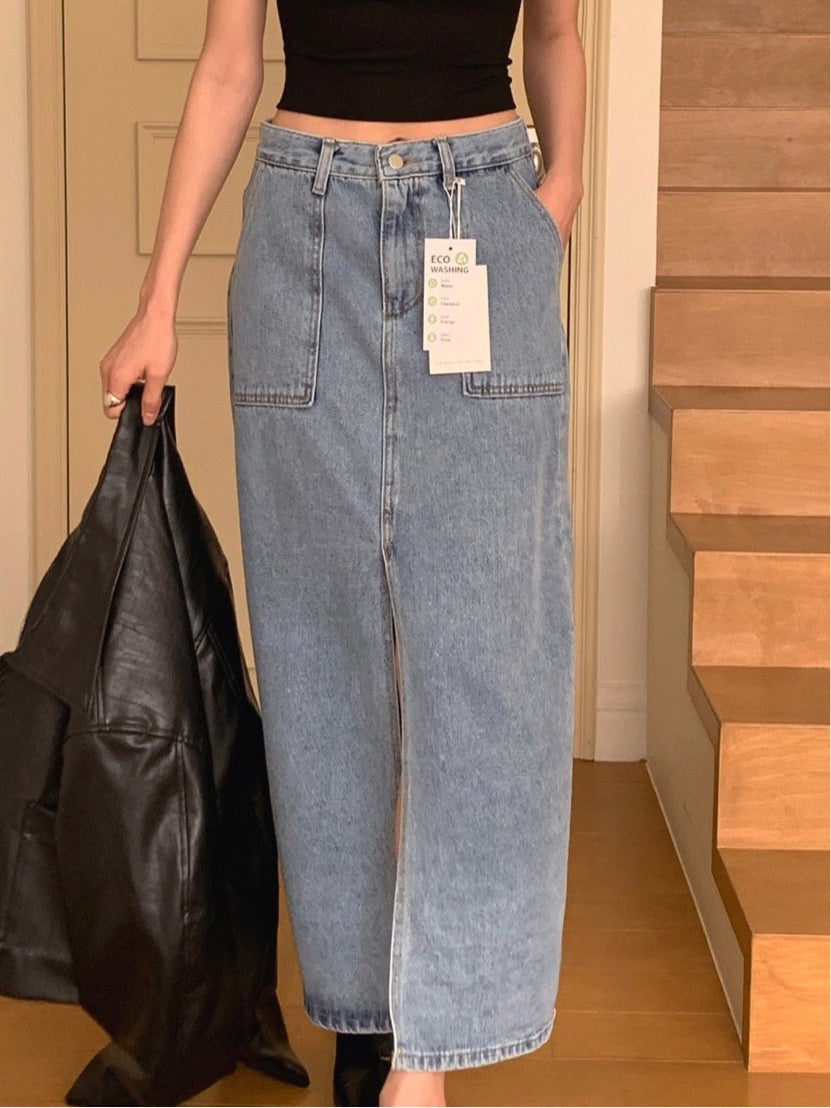 ✨Eco-Washed✨Midi Denim Skirt
