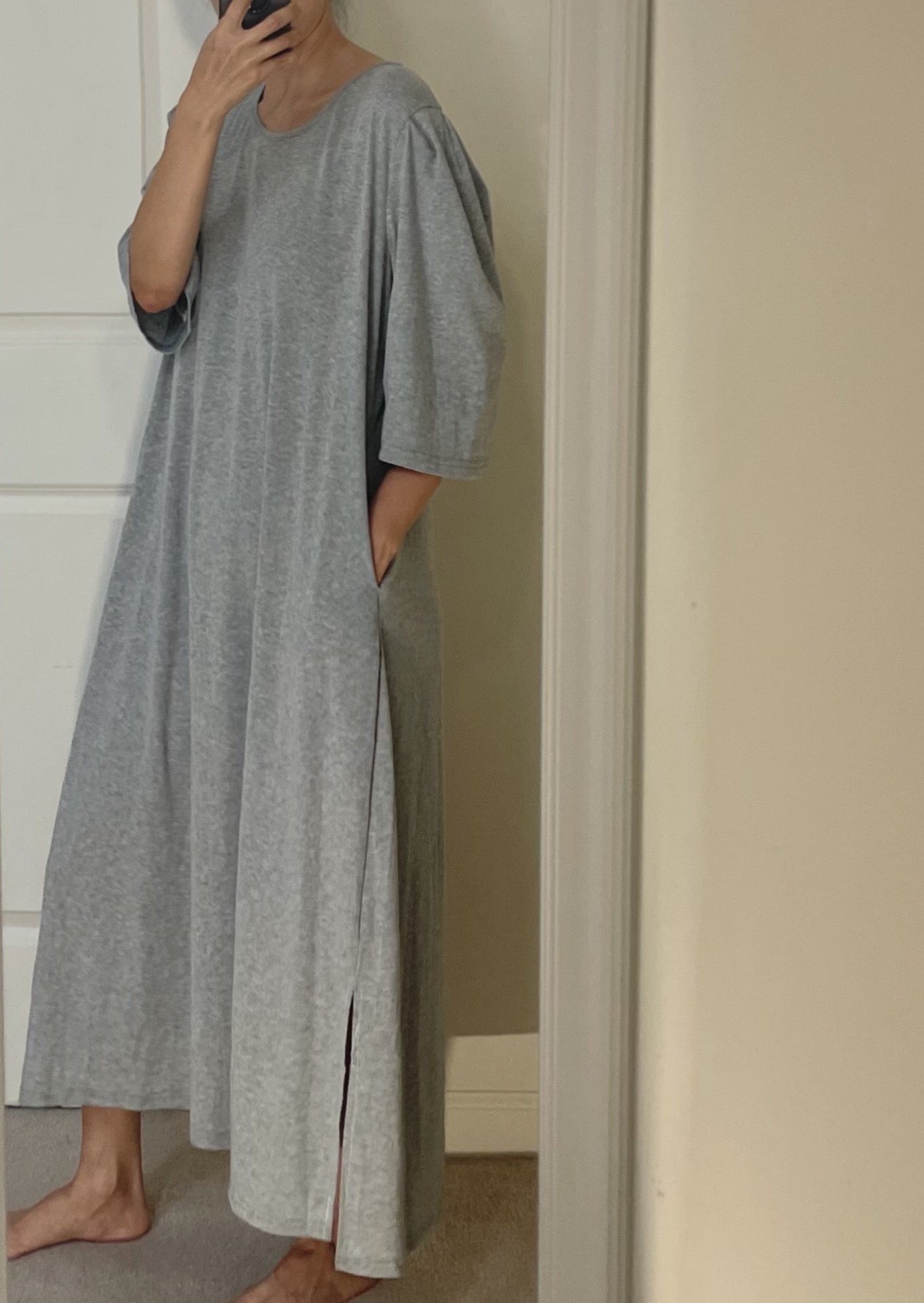 Dylan A-Line T shirt Maxi - one left in Heather Grey
