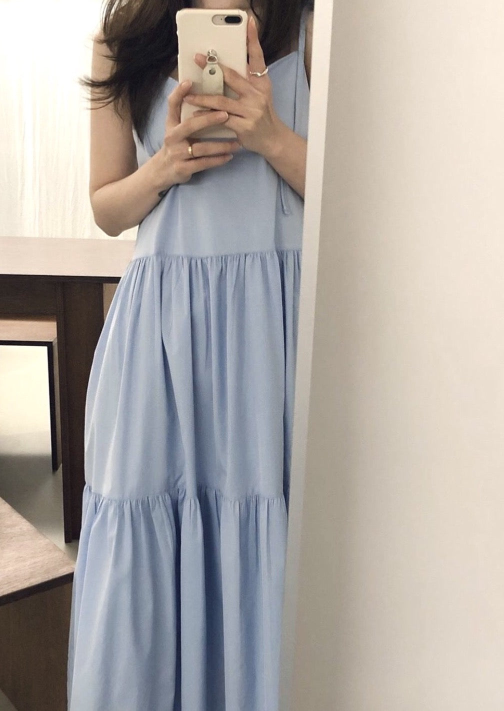 Annette Bow Tiered Dress - White + Sky Reorder in Schedule