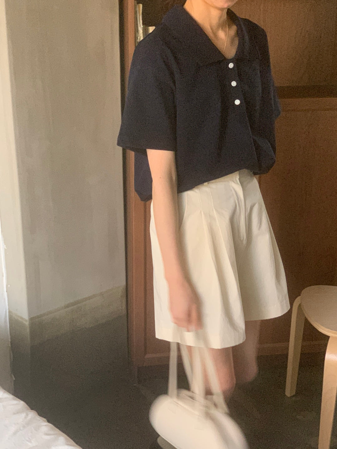 Dropped Neckline Pique Shirt