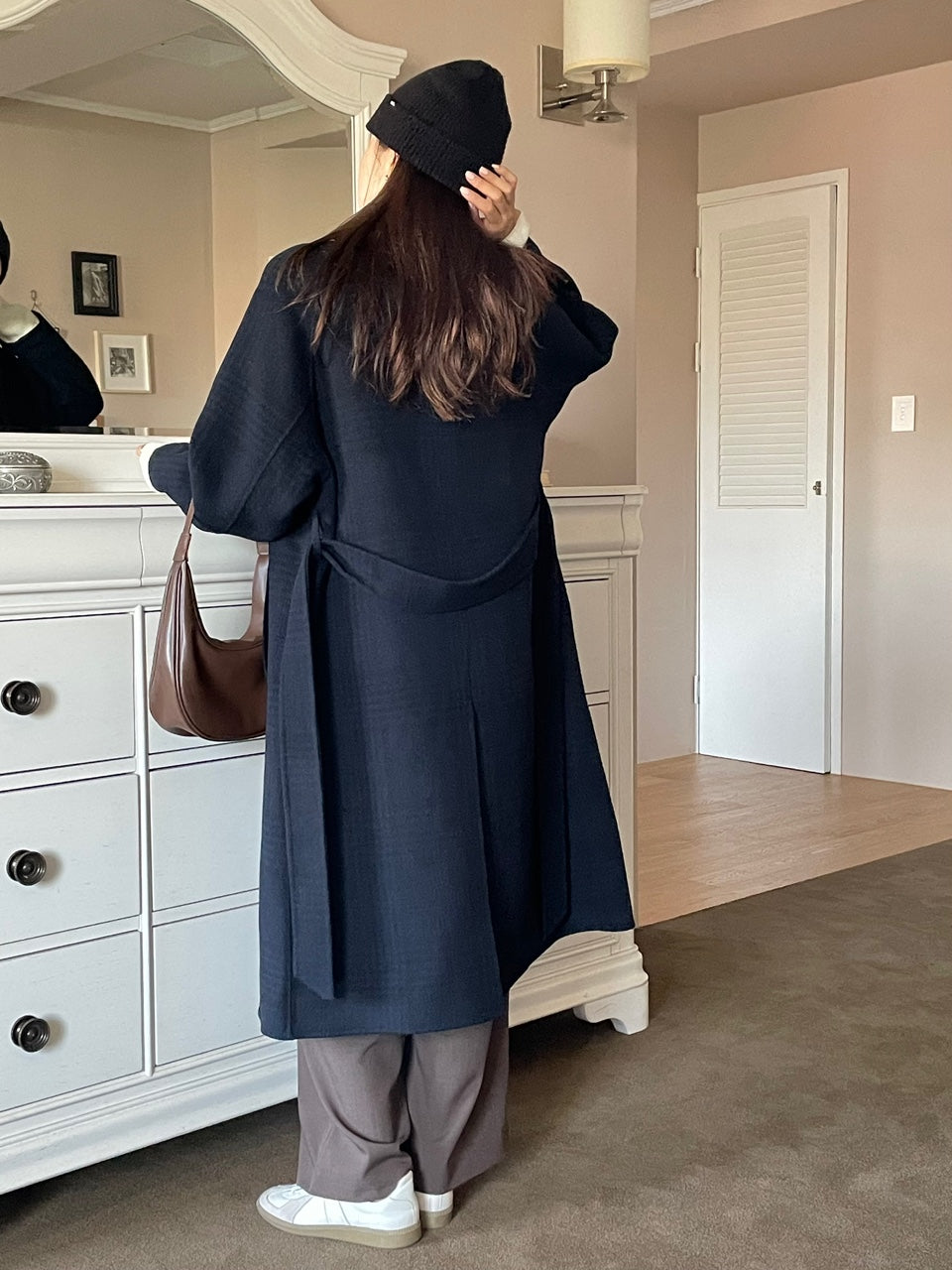 <Abi + Ari Black> Wool Plaid Handmade Coat