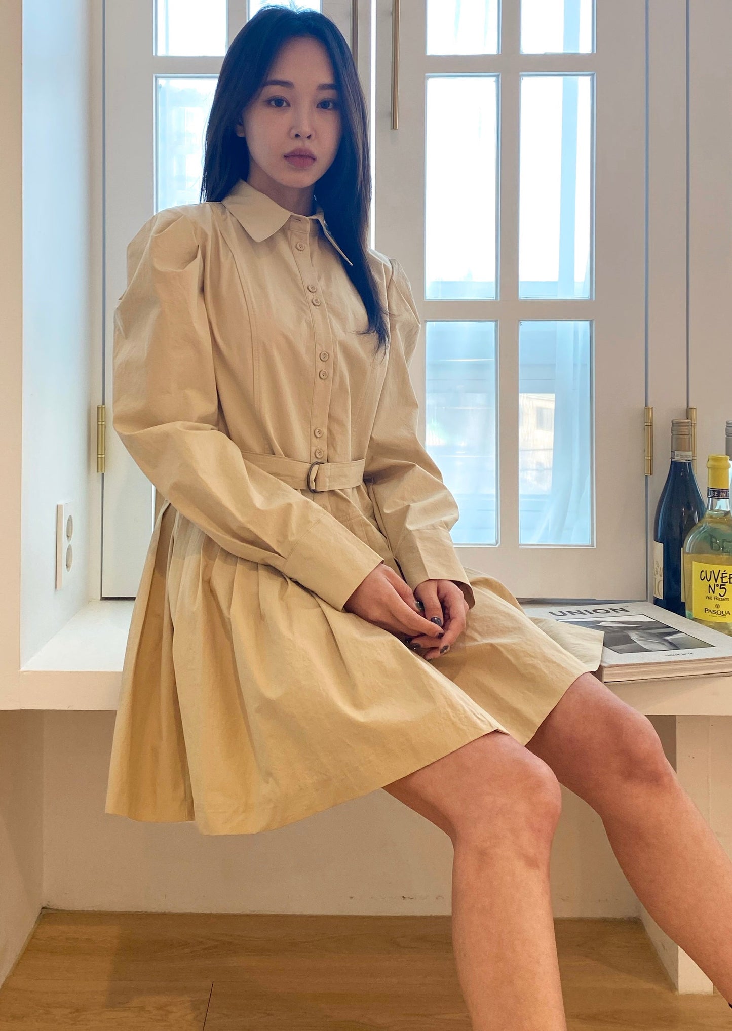 Pleated Mini Shirt Dress