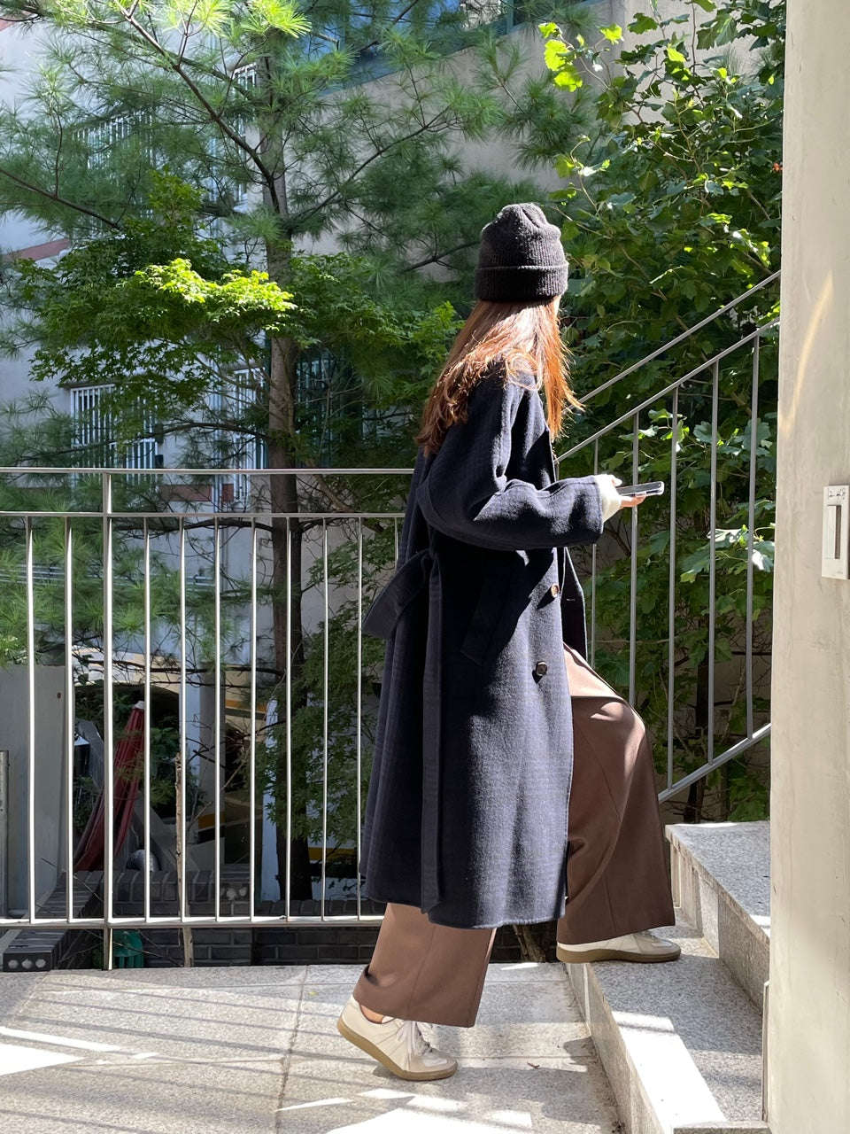 <Abi + Ari Black> Wool Plaid Handmade Coat