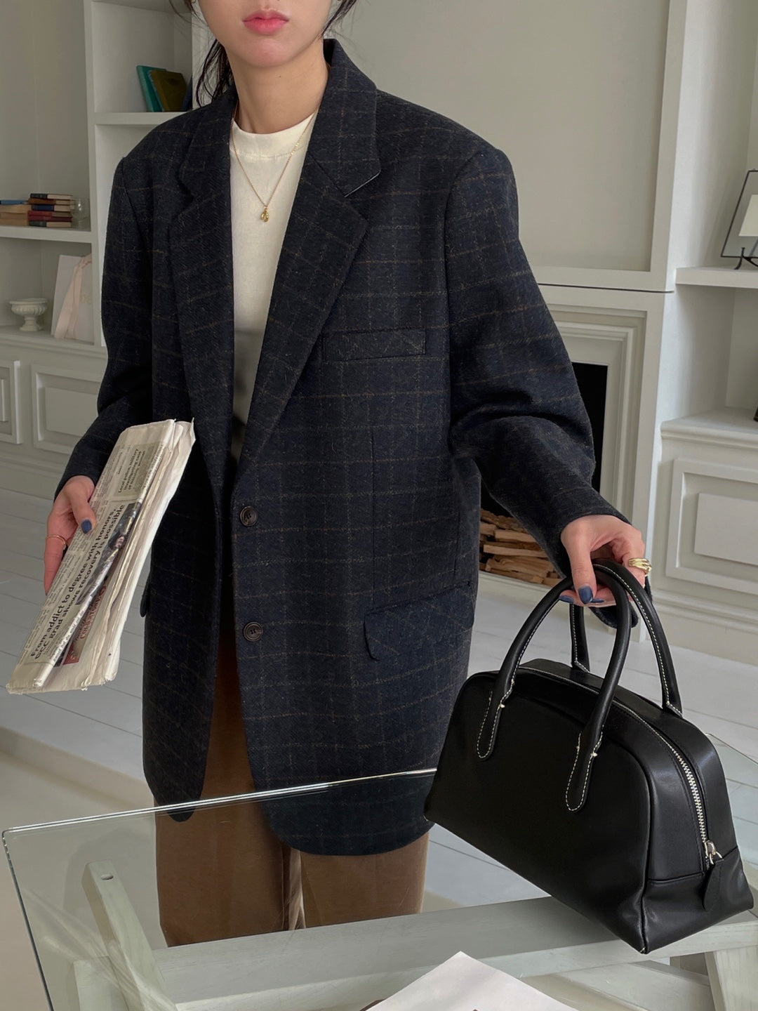 Wool Check Blazer - Navy Check