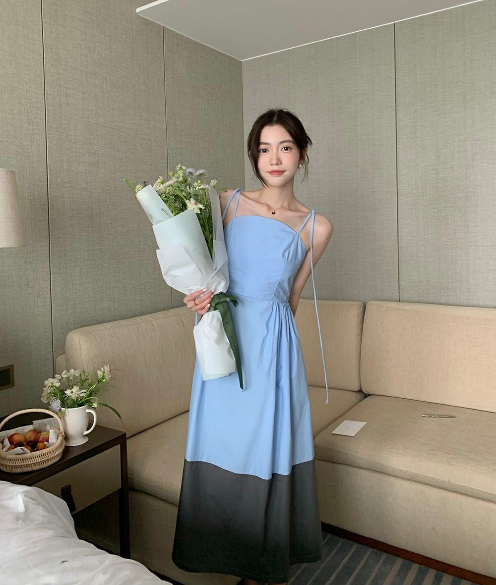 Colorblocked Smocking Dress - petite size only