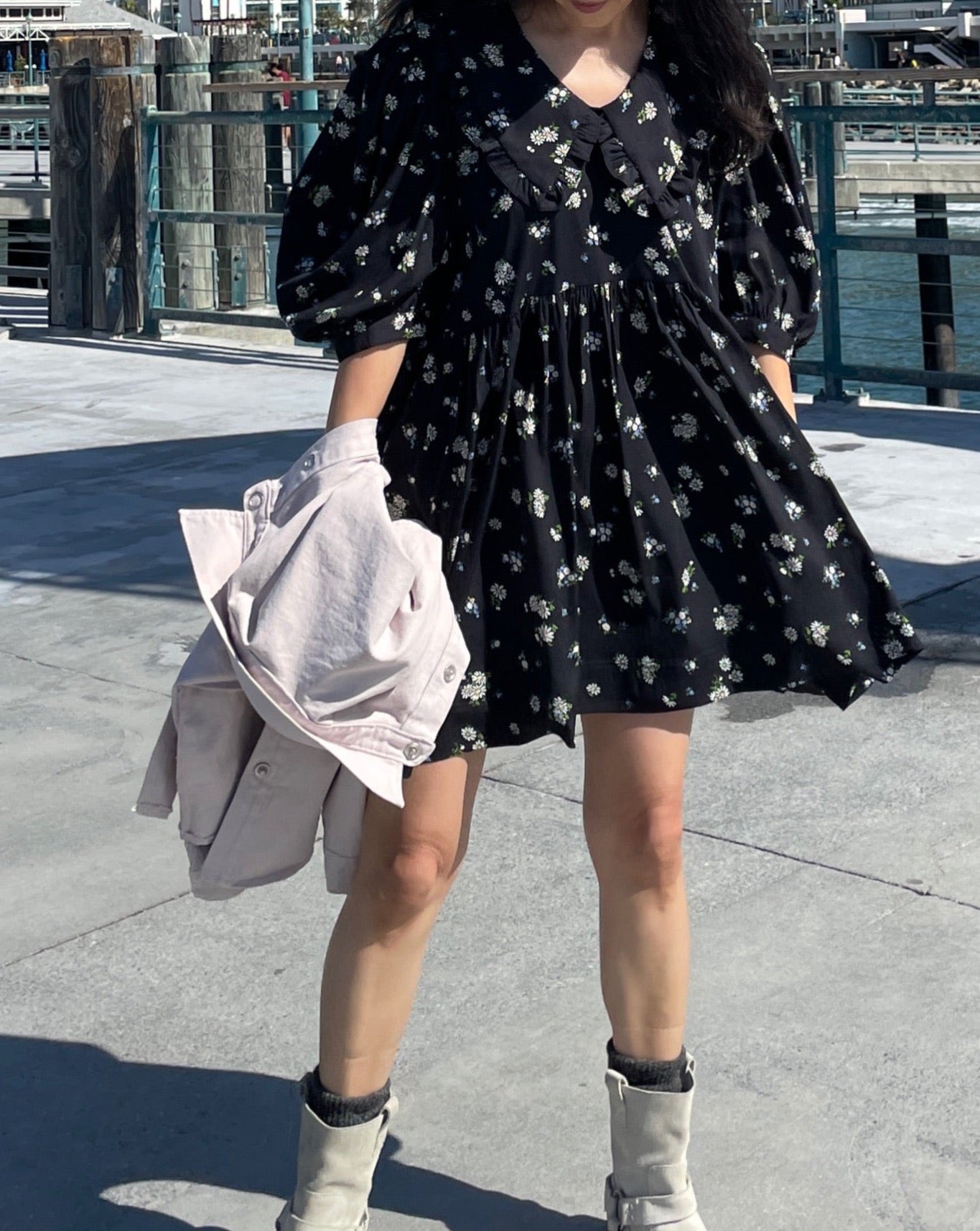 Abi + Ari Black Label Ruffle Collar Baby Doll Dress — Only 2 left in Black