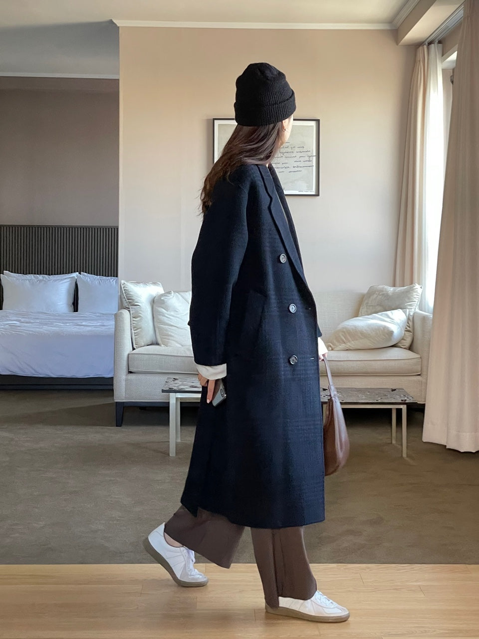 <Abi + Ari Black> Wool Plaid Handmade Coat