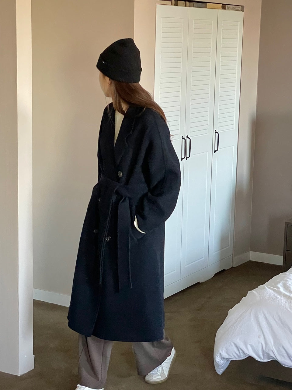 <Abi + Ari Black> Wool Plaid Handmade Coat