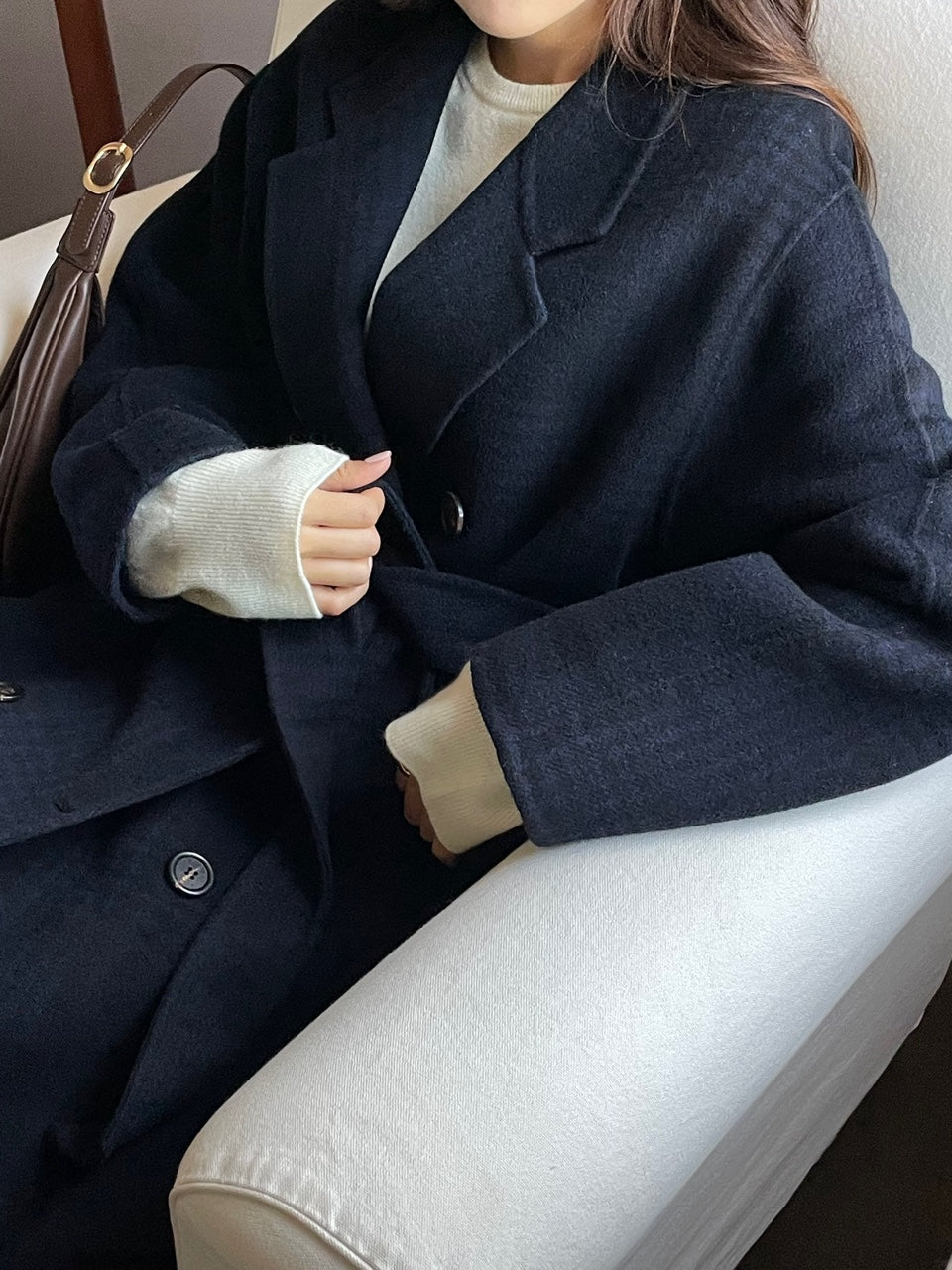 <Abi + Ari Black> Wool Plaid Handmade Coat