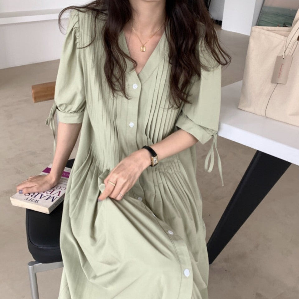 Bow Pintuck Robe dress