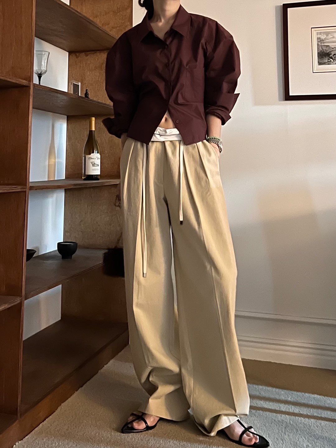 Wide Leg Cotton Twill Pants
