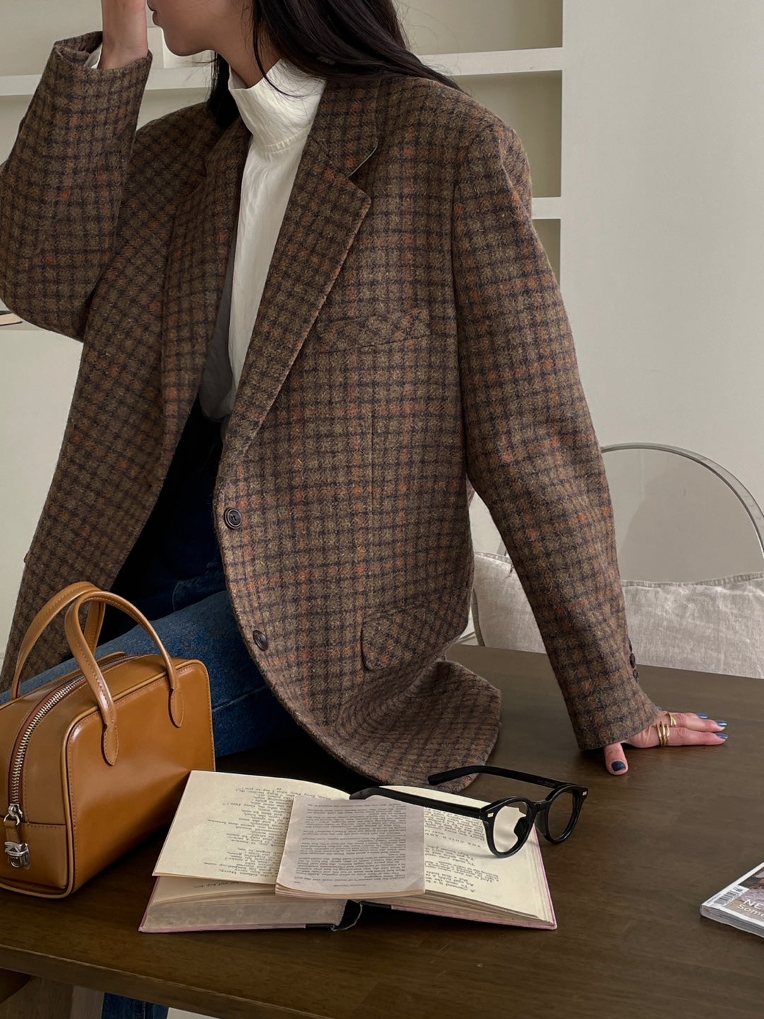 Wool Check Blazer - Rust Check