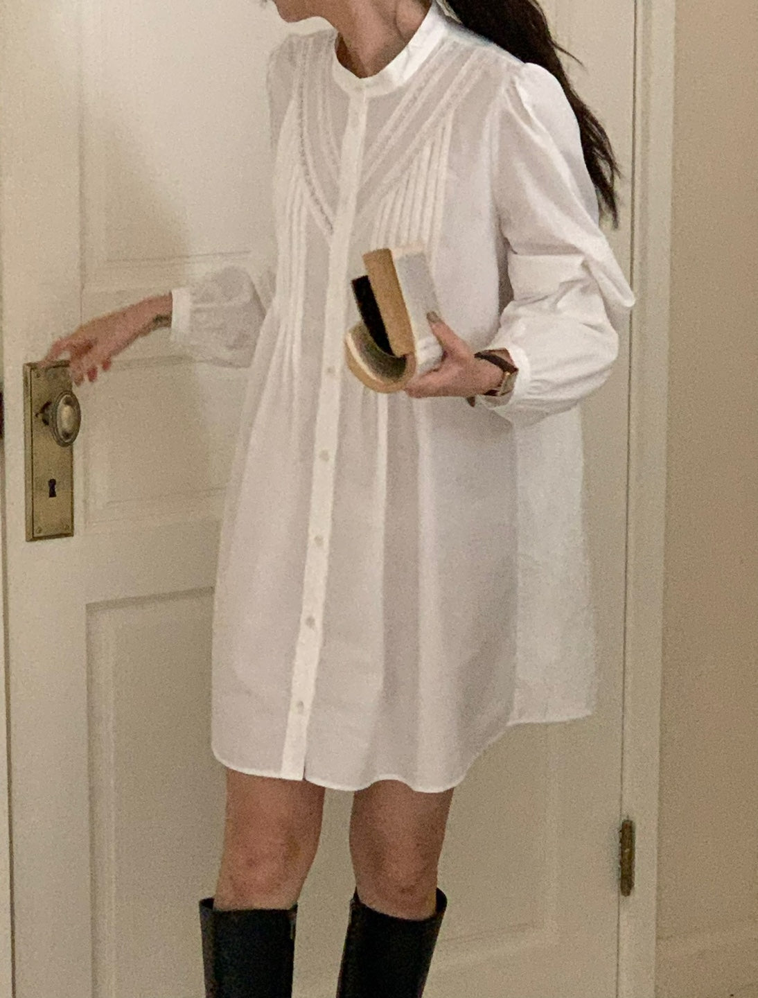 Pintuck Cotton Shirt Dress