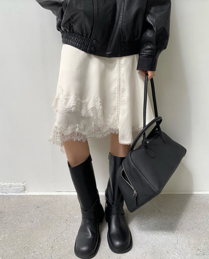 Satin Layered Skirt with Lace Trims