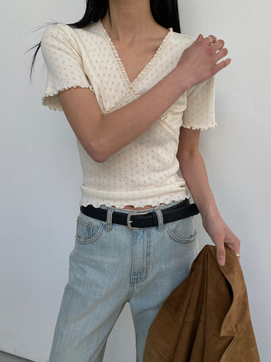 Pointelle V-Neck Top