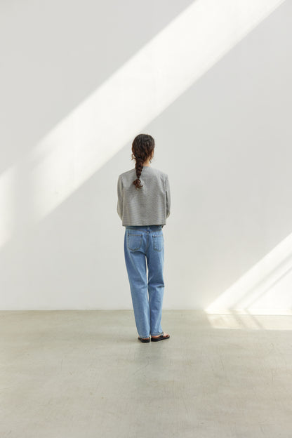Linen Tweed No Collar Short Jacket